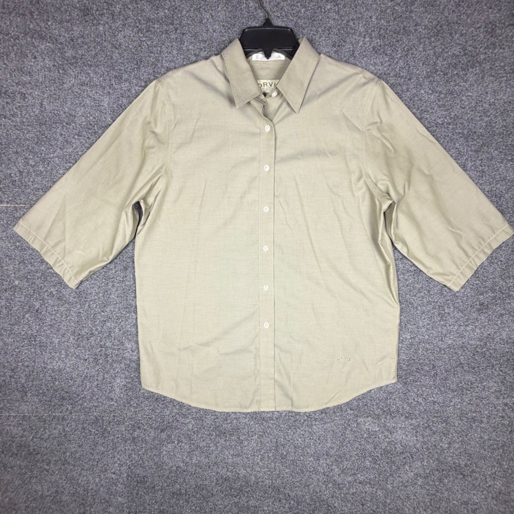 Orvis Womens 100 % Cotton Button Down  Short Sleeve Shirt Size 12 (READ)